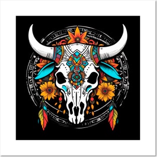 Boho blooming bull skull Posters and Art